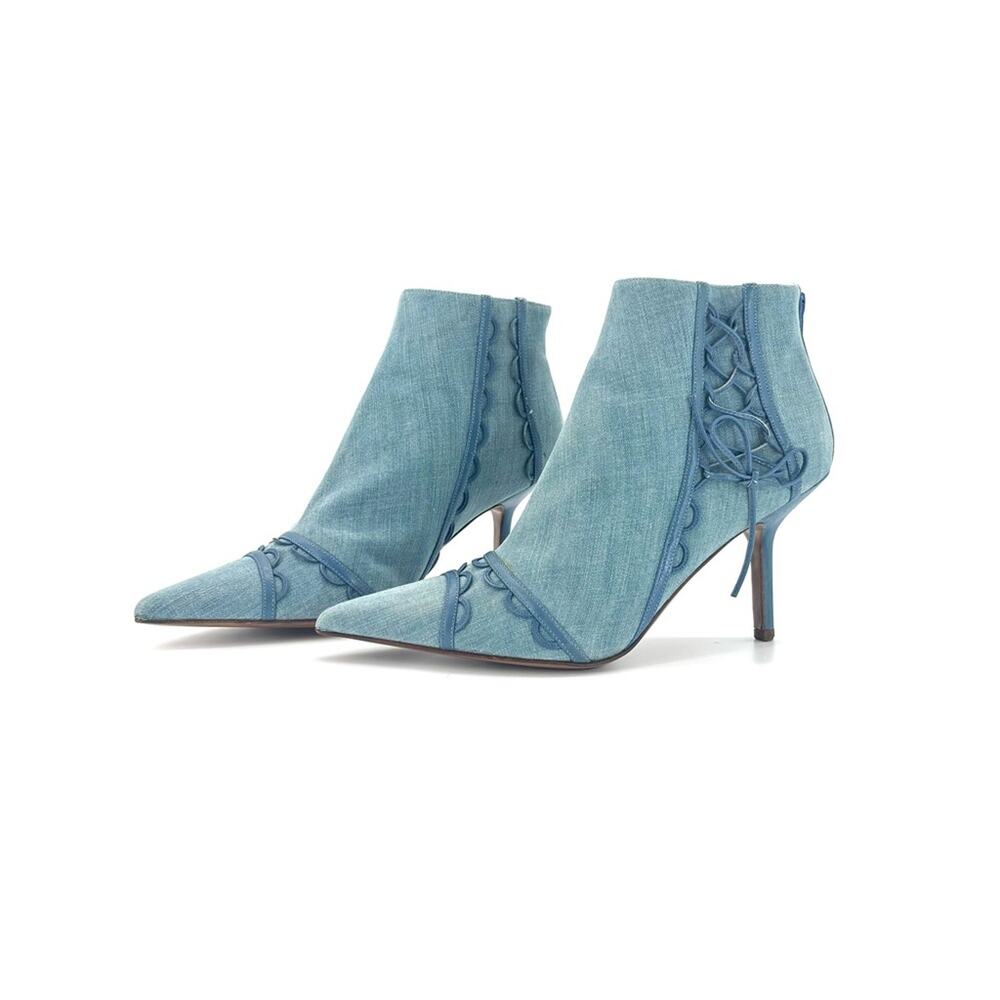NEW Christian Dior SS 2002 Galliano Blue Bow Pointed Toe Heeled Booties 41.5